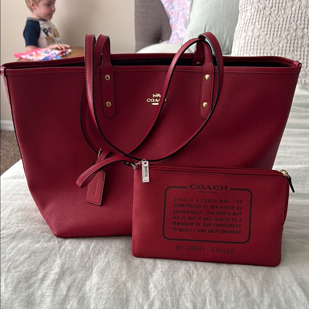 Coach Red Leather Tote Bag